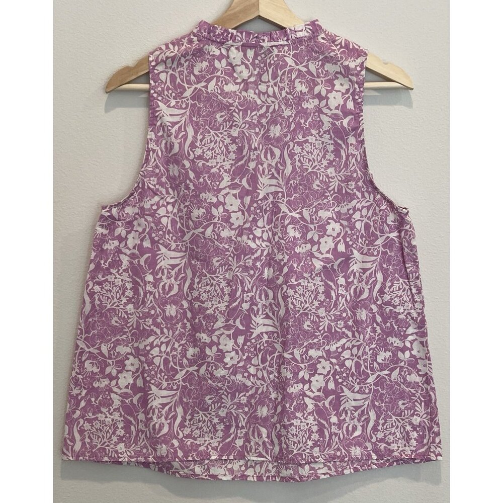 Aqua Women’s Top Small Size Floral Print Tassel Tie 100% Cotton Purple White - Picture 3 of 9